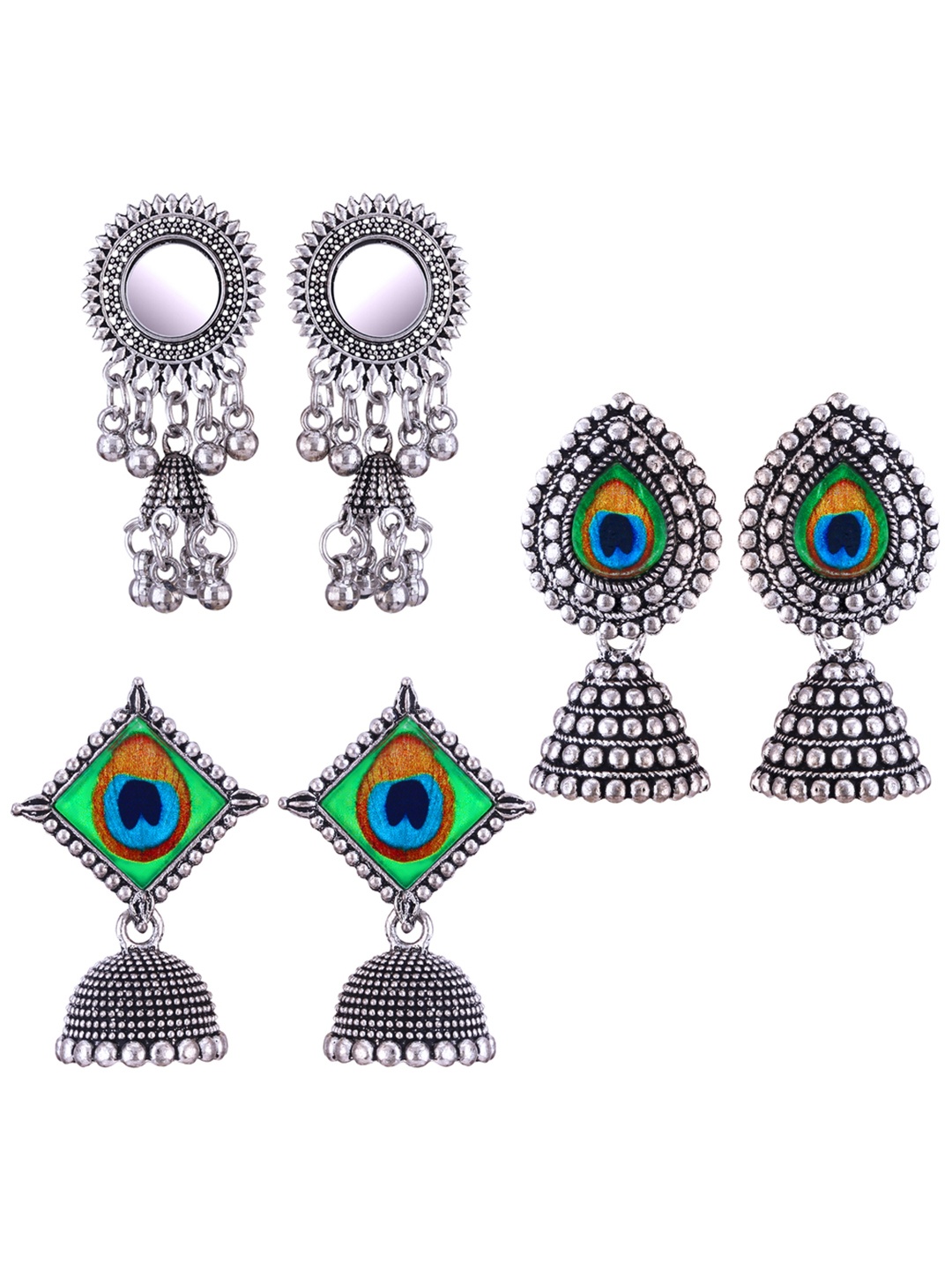 

DIVASTRI Set Of 3 Silver-Plated Oxidised Dome Shaped Jhumkas
