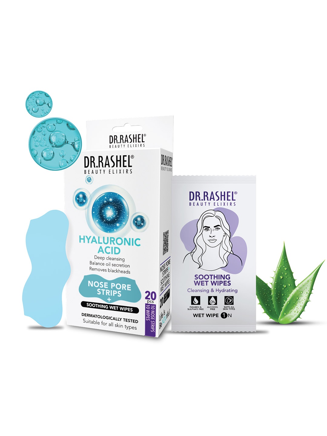 

DR.RASHEL Hyaluronic Nose Strips & Wet Wipes - 20-pcs, Blue