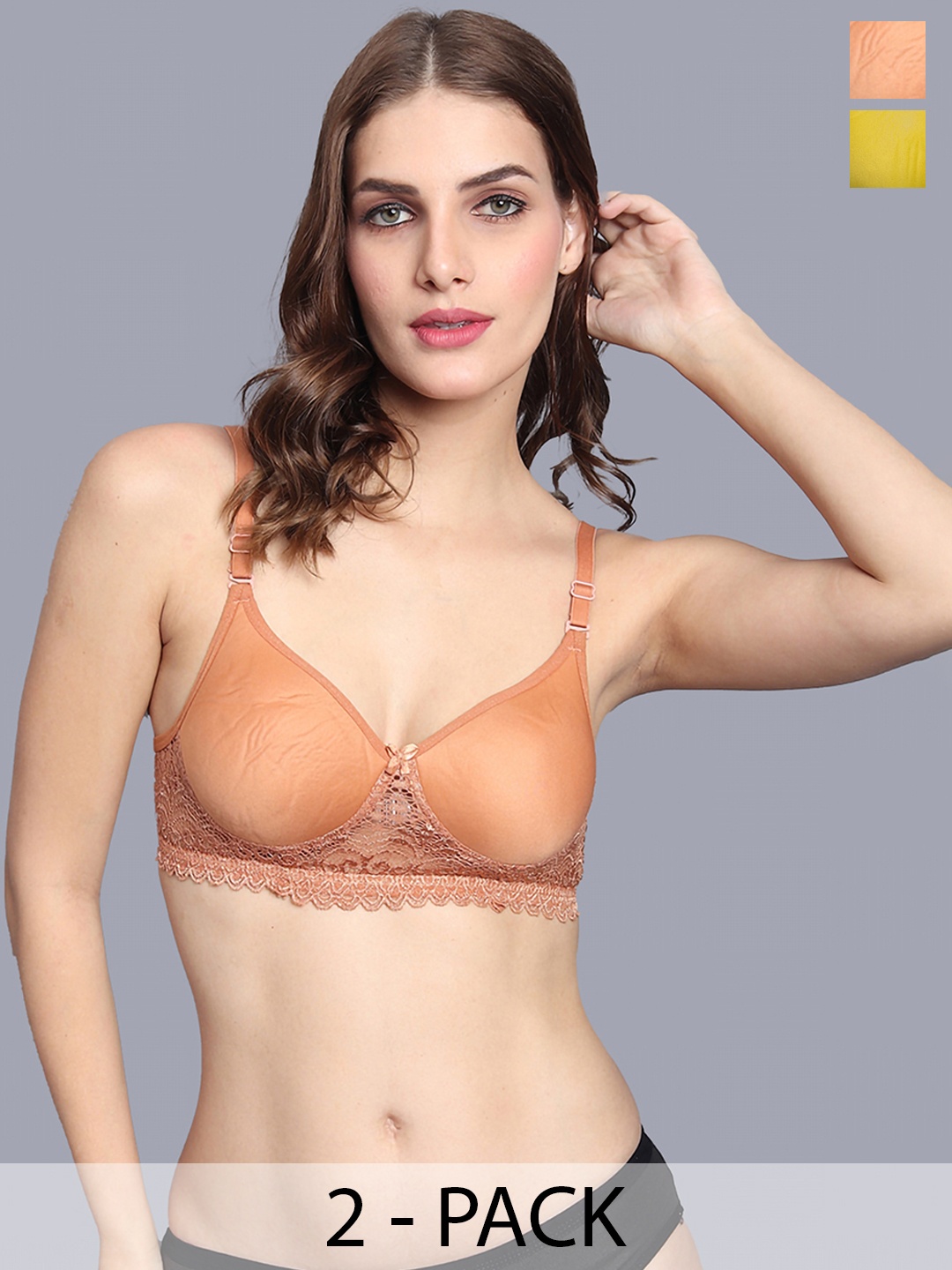 

AROUSY Pack Of 2 Sleeveless Lingerie Set, Yellow