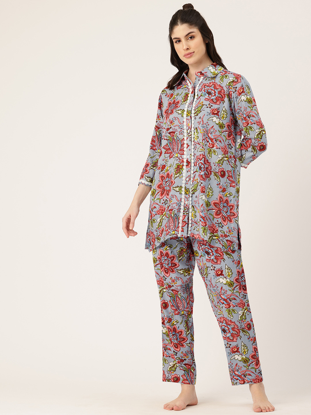 

ETC Floral Printed Night Suit, Grey