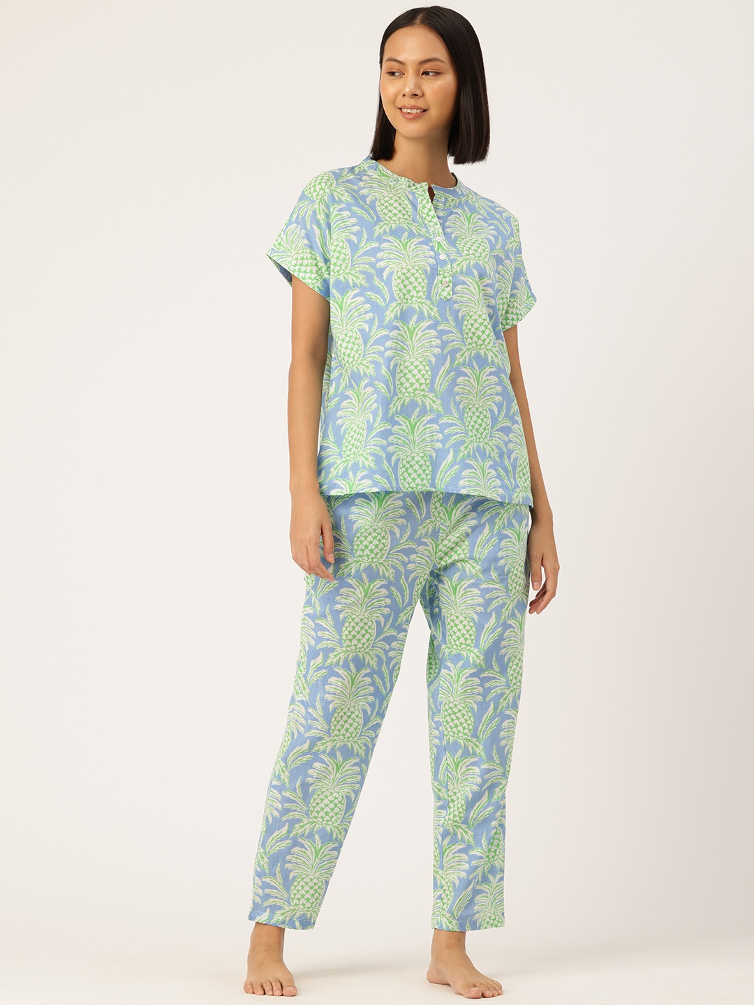 

ETC Printed Pure Cotton Night Suit, Blue