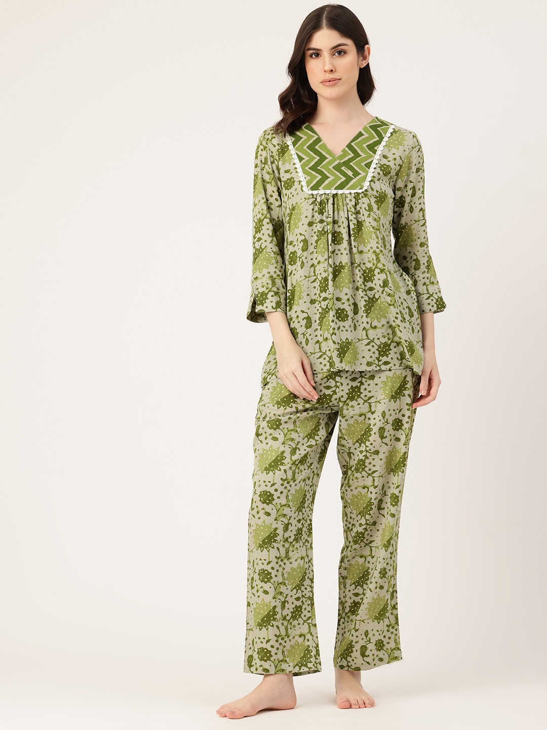 

ETC Batik Printed Night Suit, Green