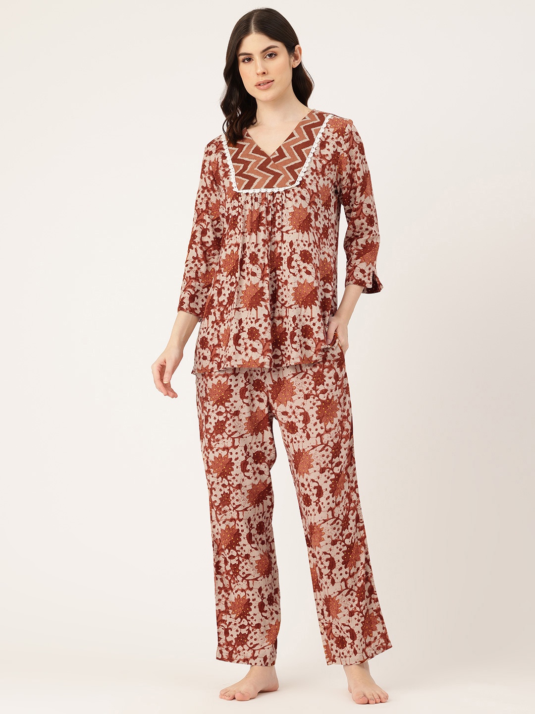 

ETC Batik Printed Night Suit, Brown