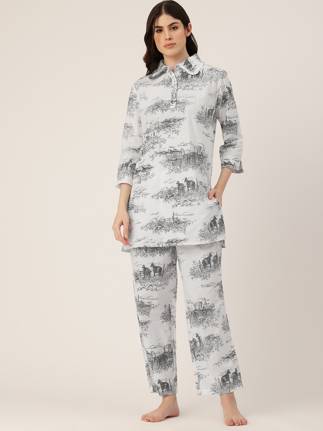 

ETC Conversational Printed Pure Cotton Night Suit, White
