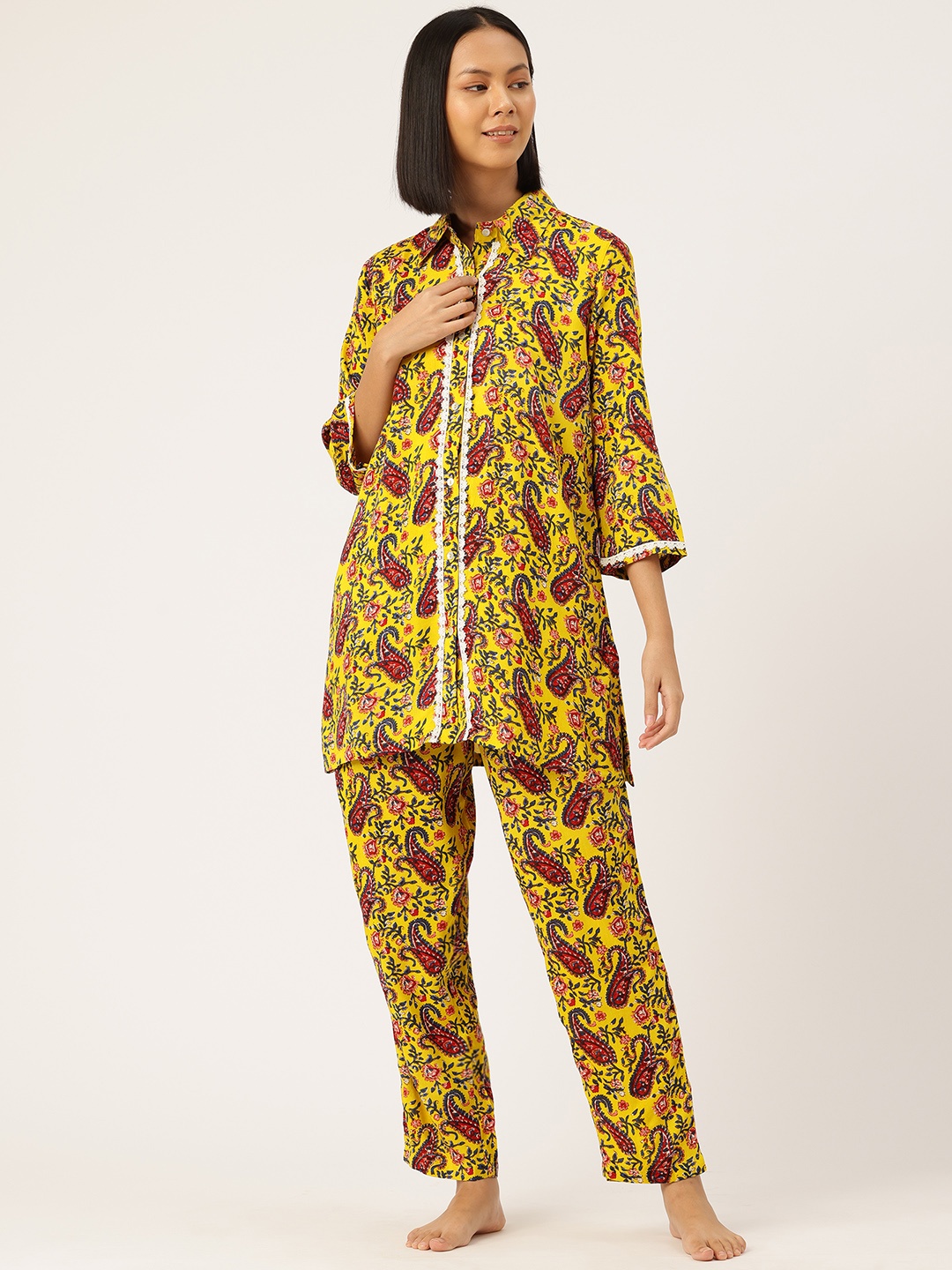 

ETC Pasiley Printed Night Suit, Mustard