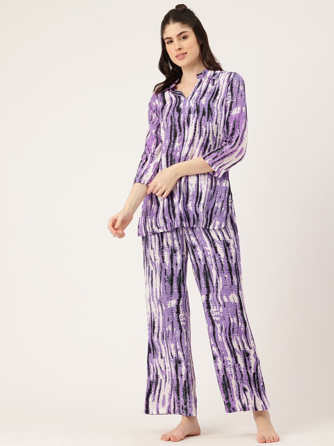 

ETC Tie & Dye Printed Night Suit, Lavender