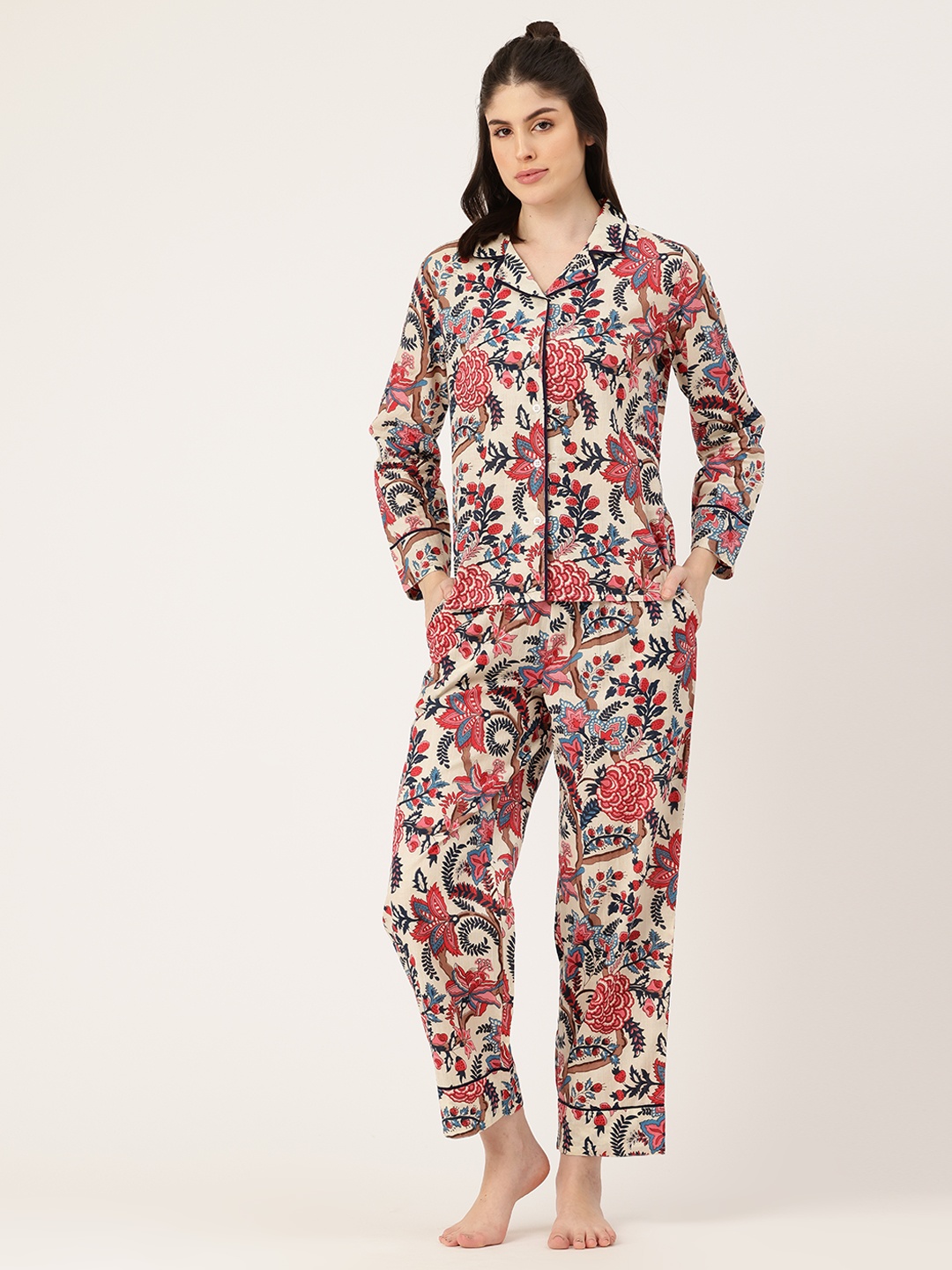 

ETC Floral Printed Night suit, Cream