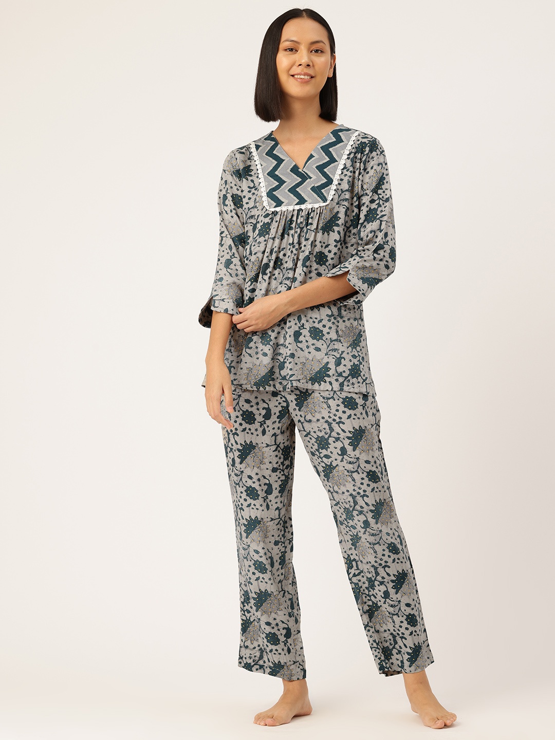 

ETC Batik Printed Night suit, Blue