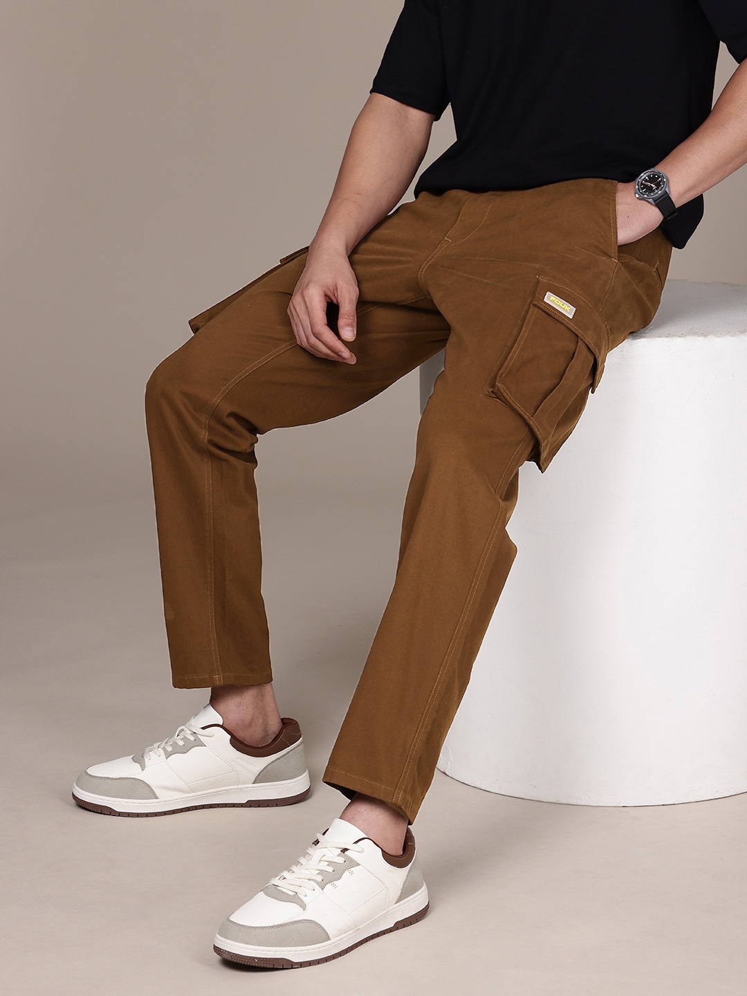 

FCUK Men Smart Easy Wash Cargos Trousers, Brown
