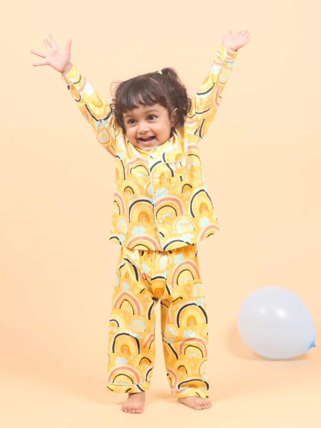 

MAMA AND PEACHES Kids Printed Pure Cotton Shirt & Pyjama Night Suits, Yellow