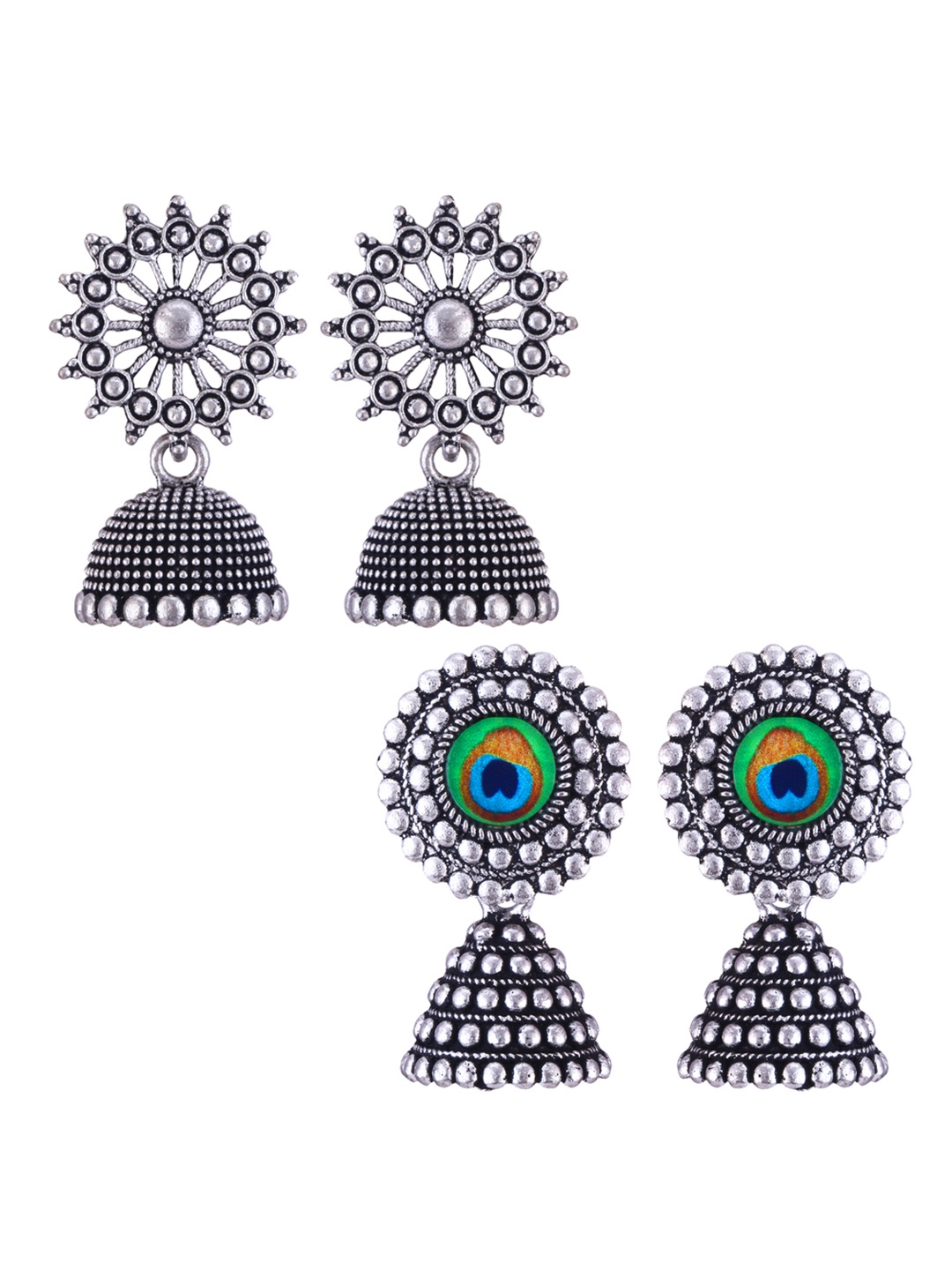 

DIVASTRI Set Of 2 Silver-Plated Oxidised Dome Shaped Jhumkas