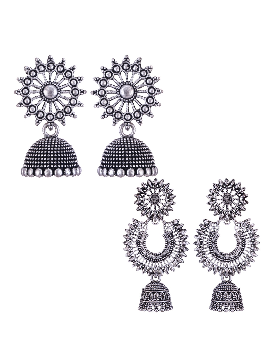 

DIVASTRI Set of 2 Silver Plated Dome Shaped Oxidised Jhumkas