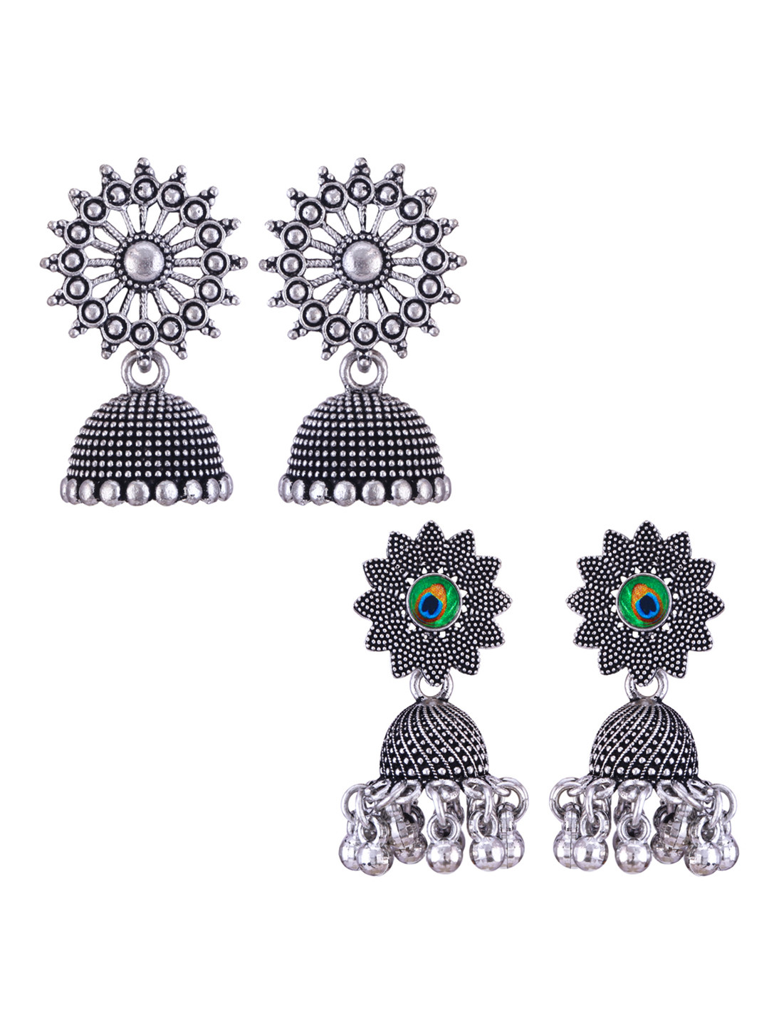 

DIVASTRI Peacock Shaped Jhumkas Earrings, Silver