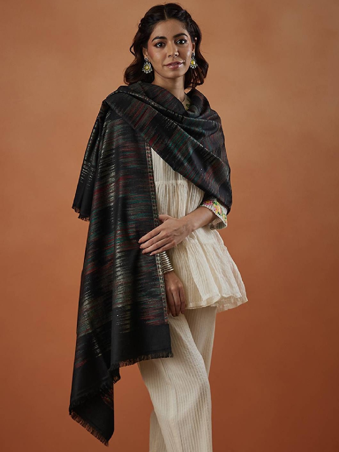 

Pashmoda Rukhsaar Kaani Abstract Woven Design Shawl, Black