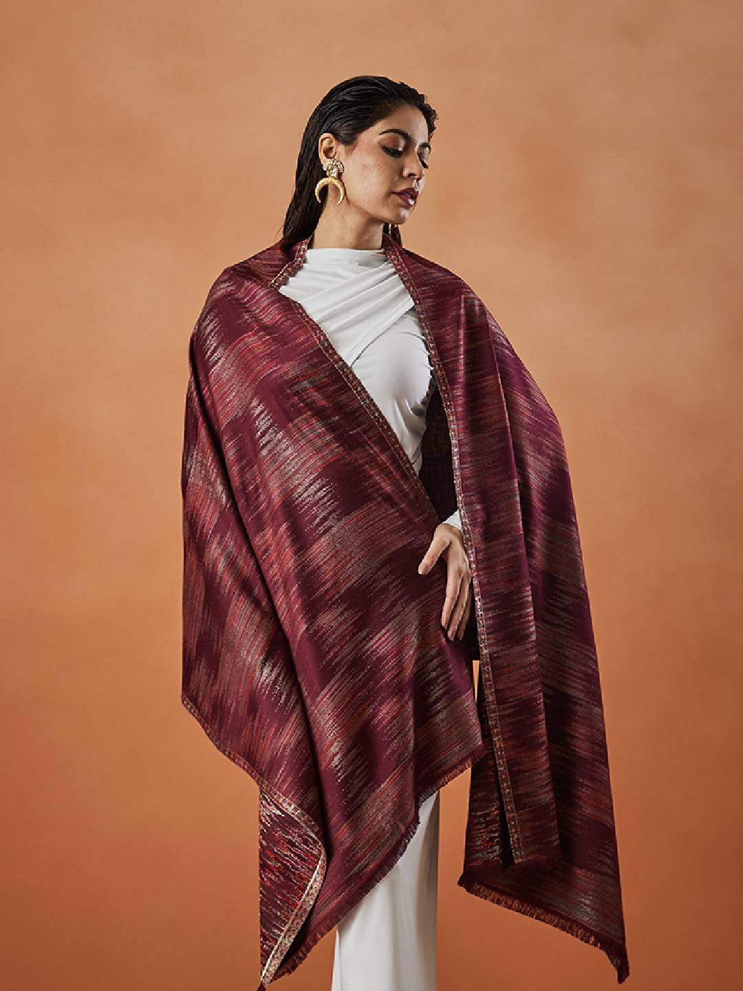 

Pashmoda Rukhsaar Abstract Woven Design Shawl, Purple