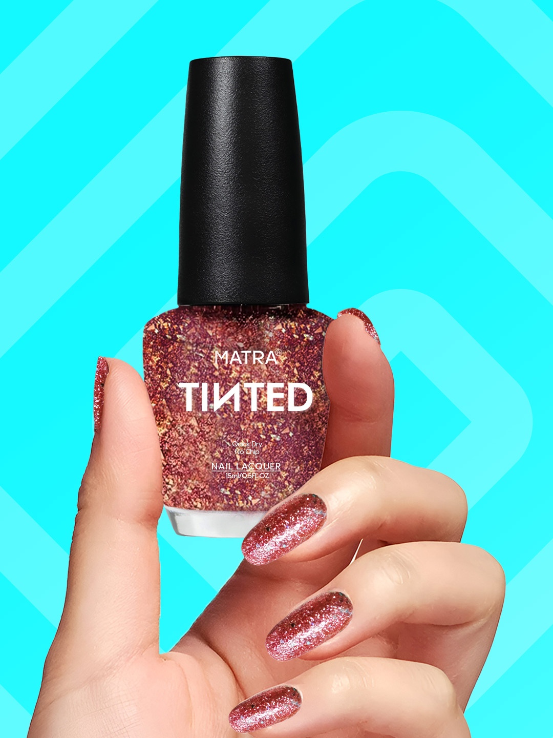 

MATRA Quick Dry Nail Polish - 15ml- Rosy Flakes Glitter, Rose