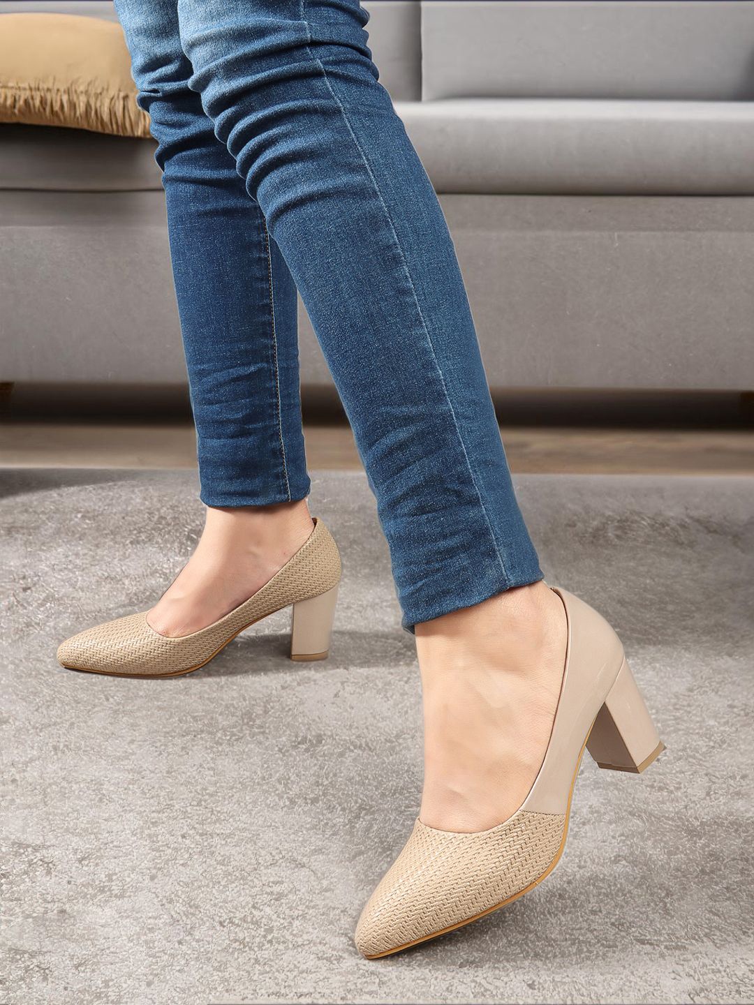 

Lavie Women Embellished Party Block Pumps, Cream