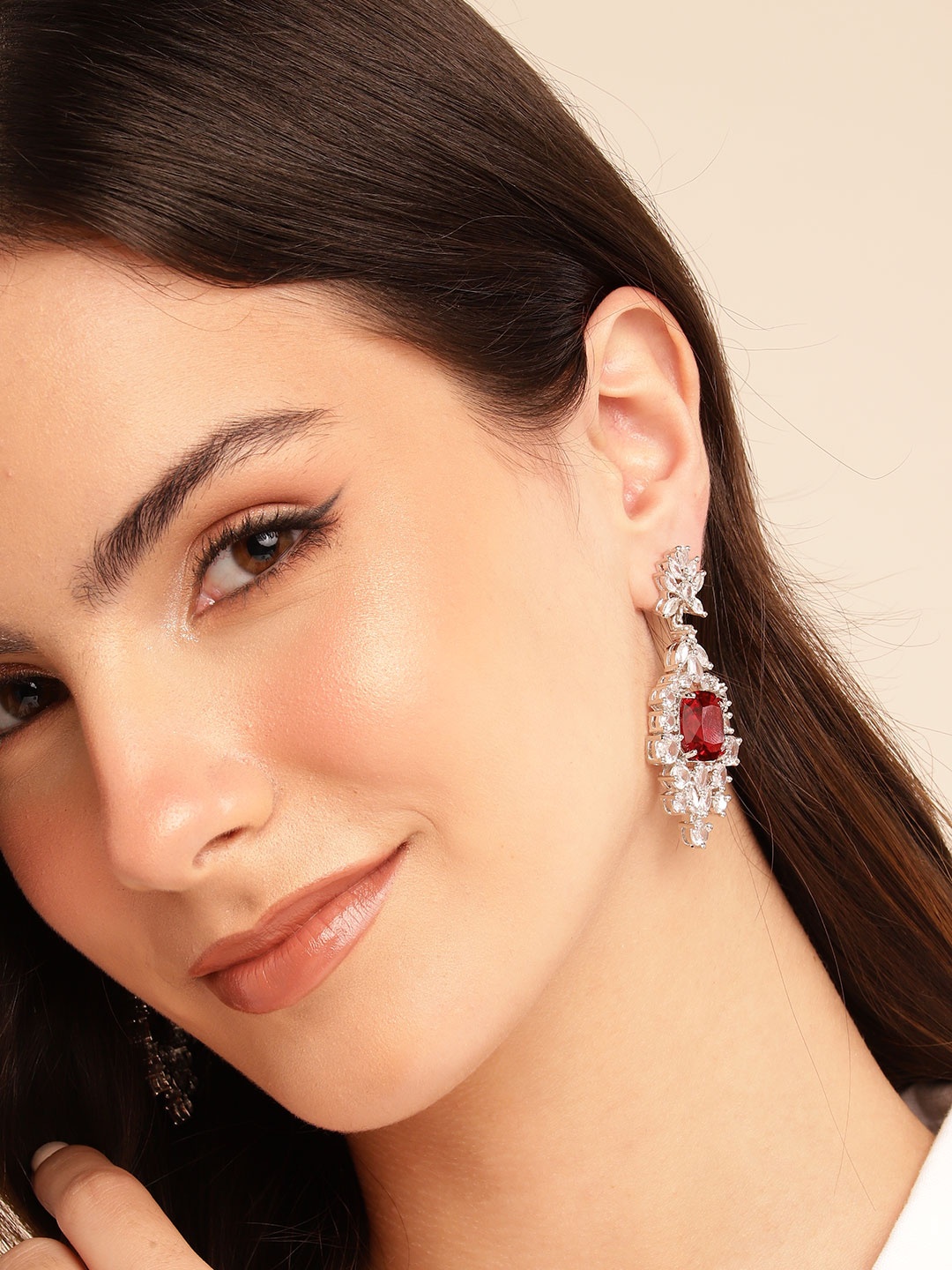 

Anouk Classic Silver-Plated American Diamond Chandelier Drop Earrings, Maroon