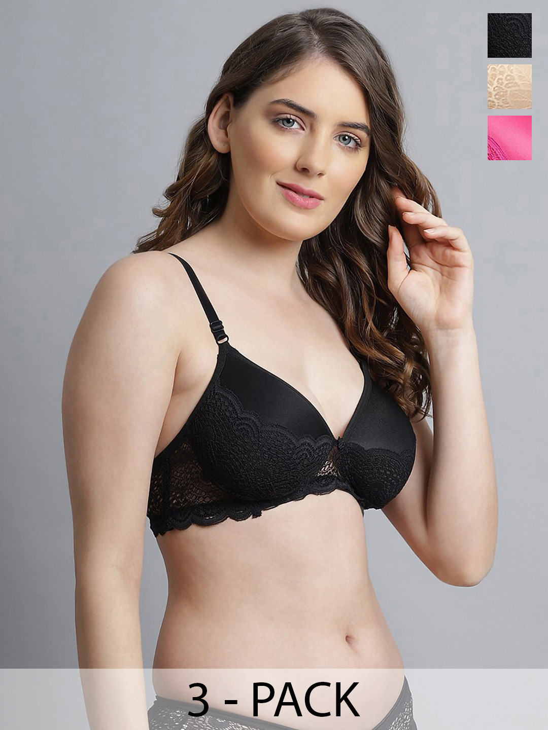 

AROUSY Pack Of 3 Patterned Cotton Lingerie Set, Pink