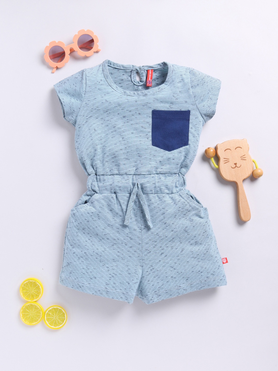 

Here&Now X Game Begins Girls Striped Pure Cotton Playsuit, Blue