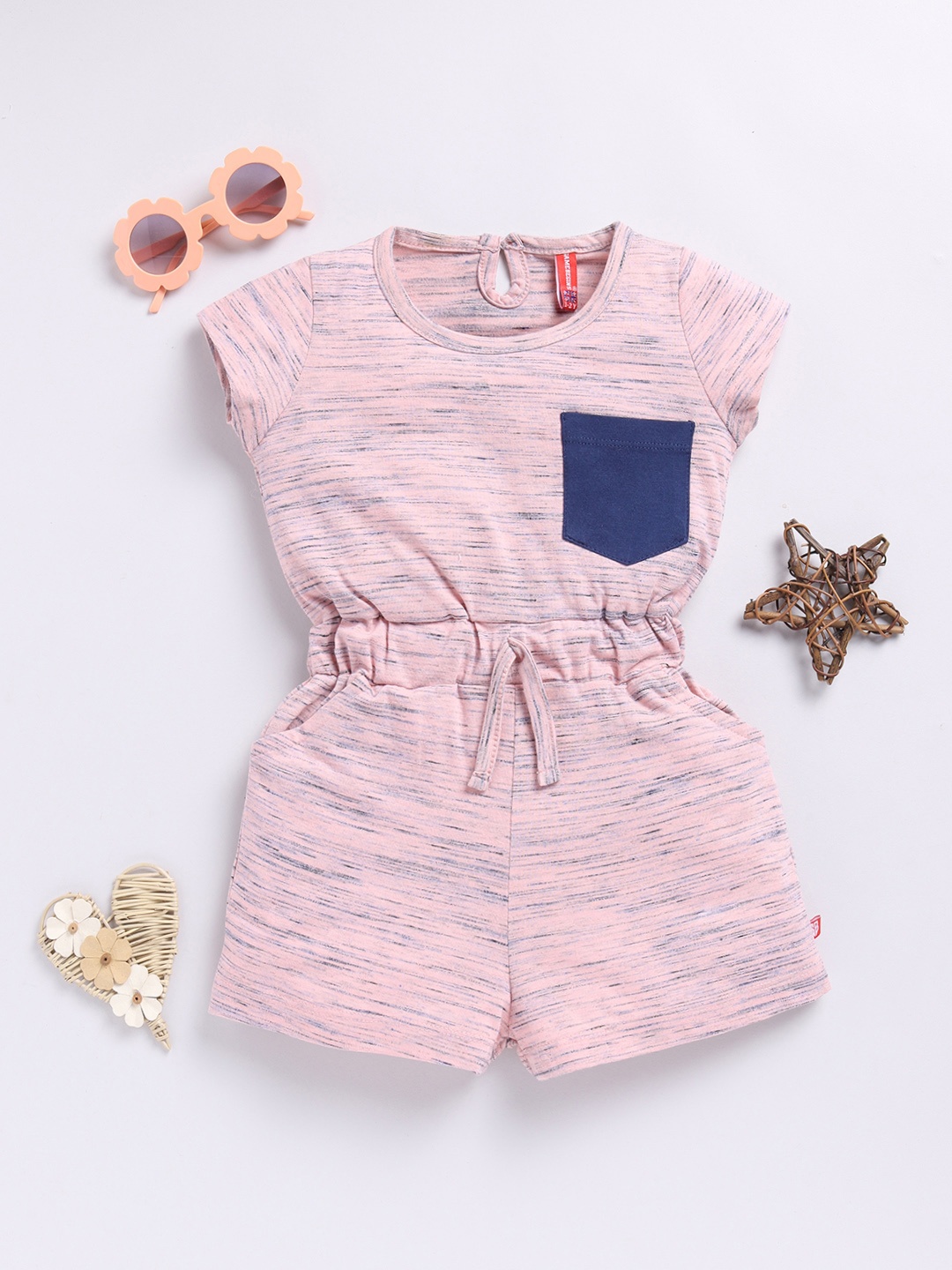 

Here&Now X Game Begins Girls Self Design Playsuit, Peach