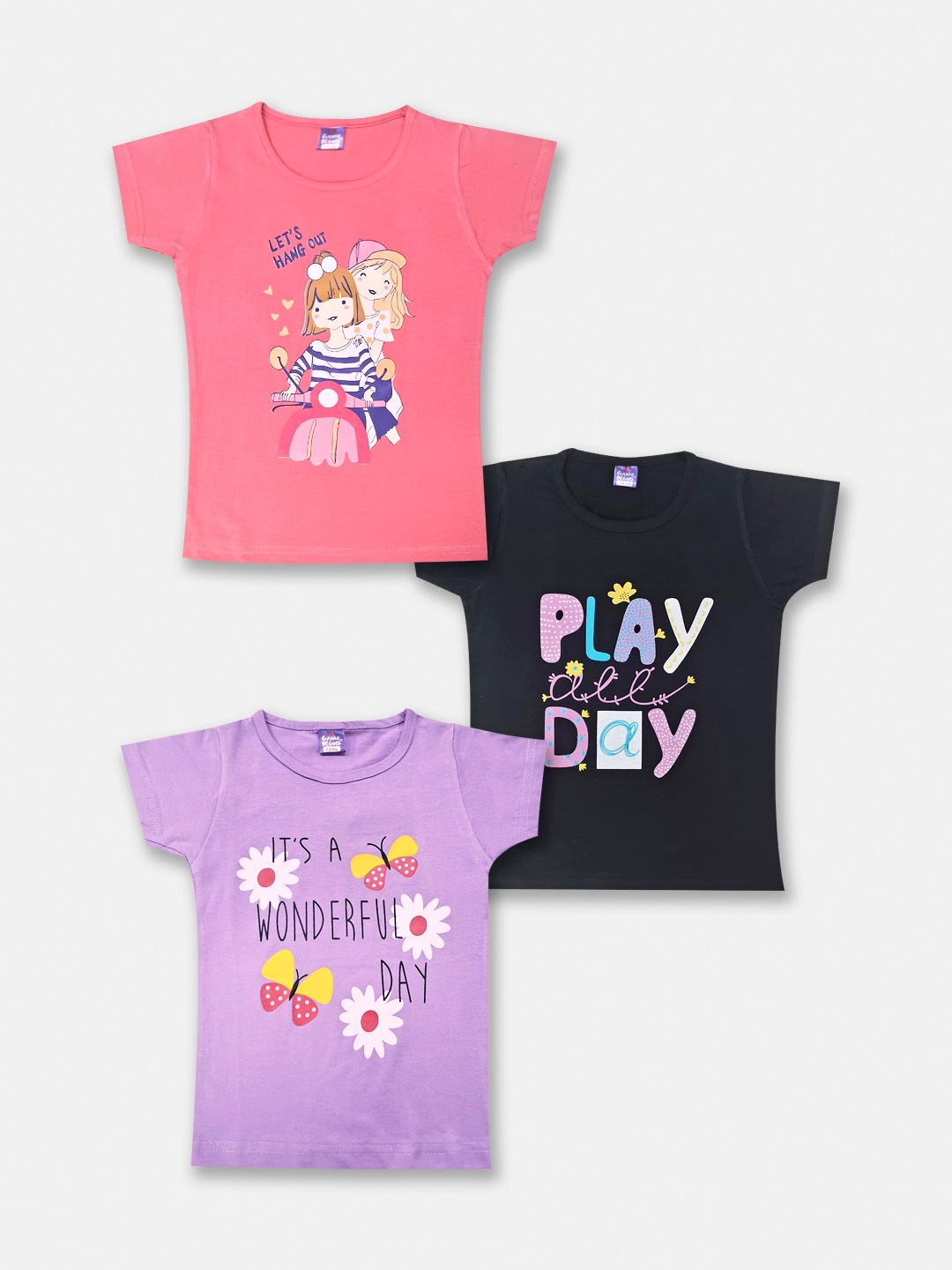 

Here&Now X Game Begins Girls Pack Of 3 Printed Pure Cotton T-Shirts, Mauve