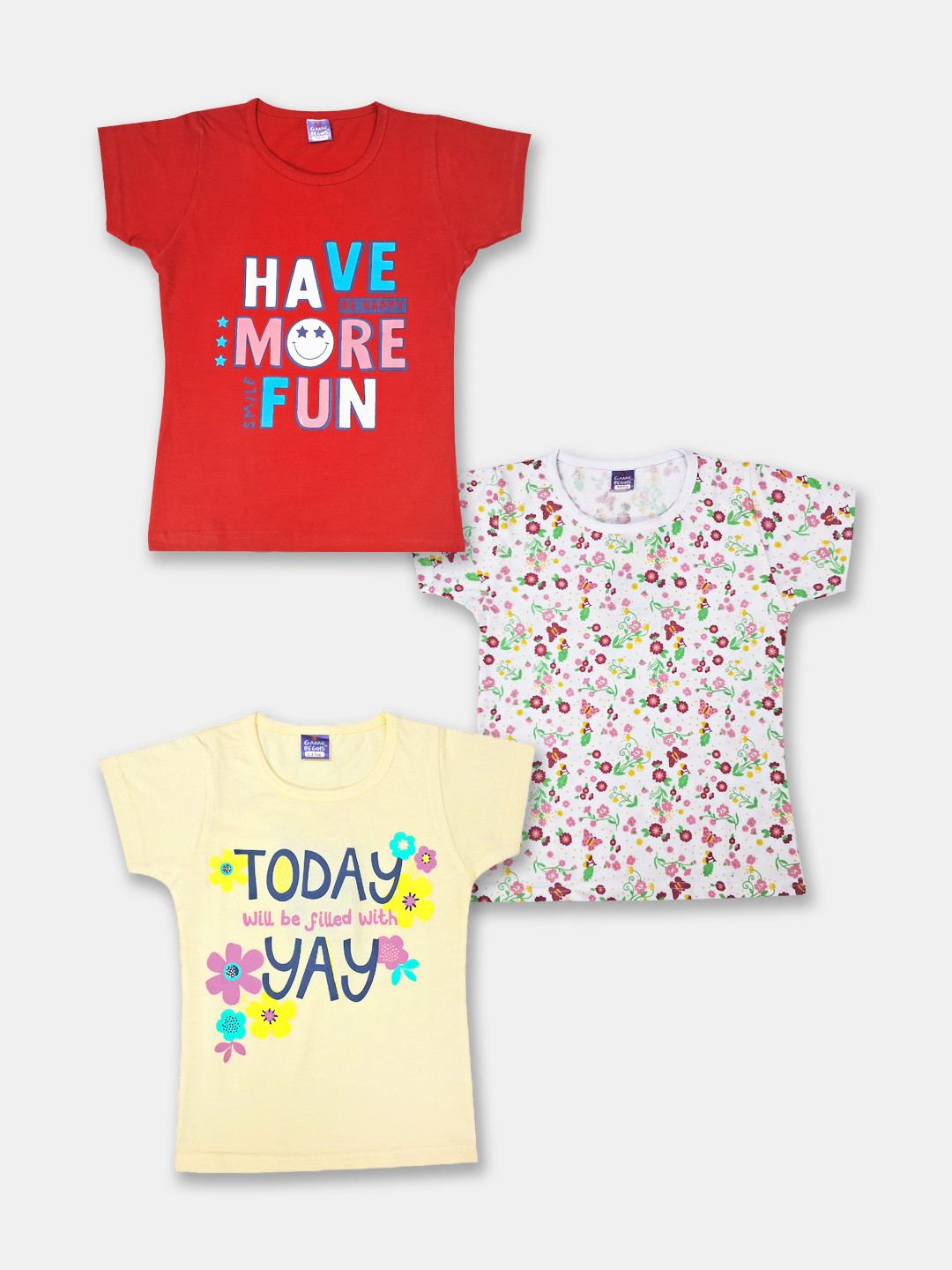 

Here&Now X Game Begins Girls Pack of 3 Printed Pure Cotton T-shirts, White