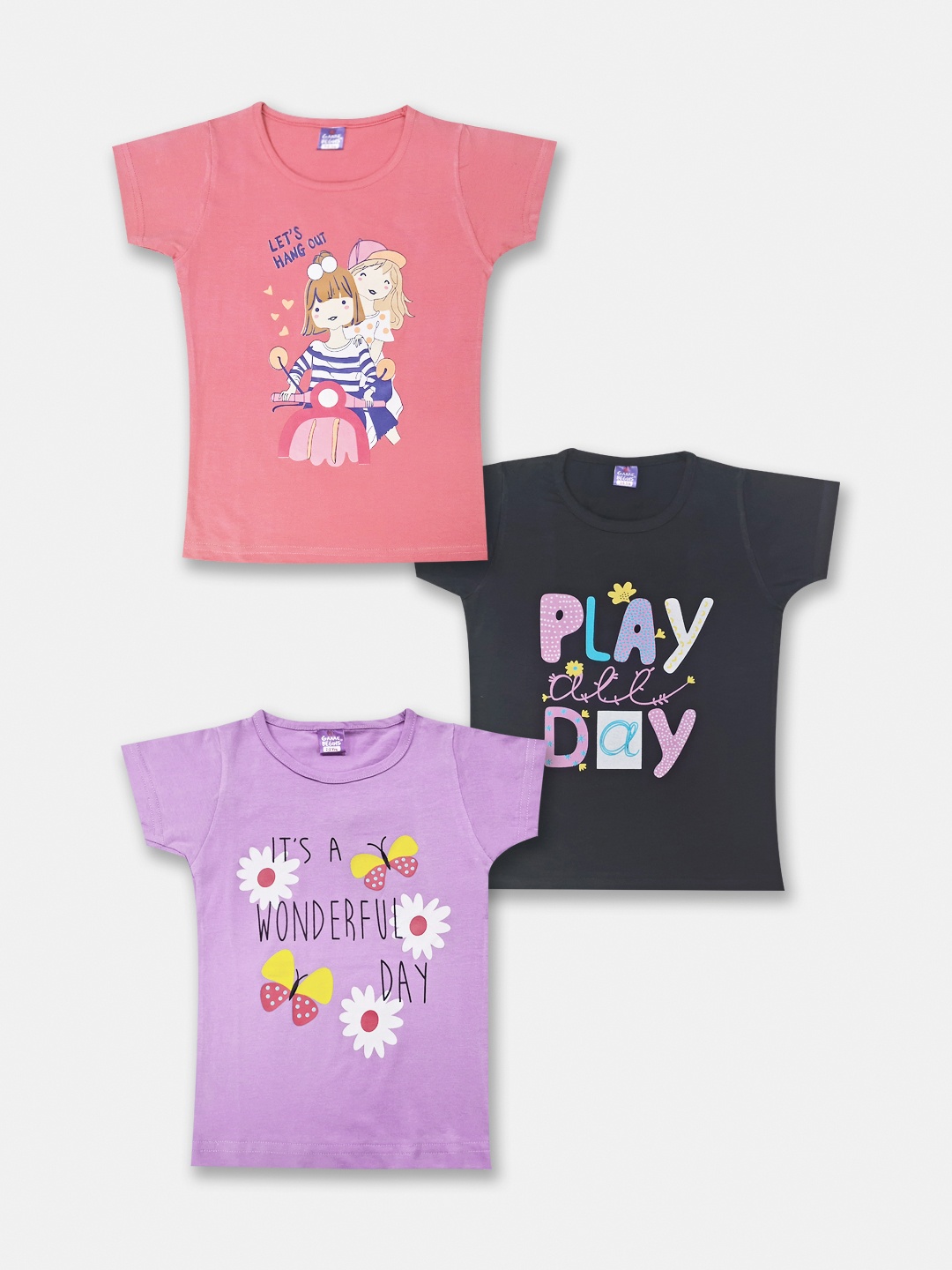 

Here&Now X Game Begins Girls Pack of 3 Printed Pure Cotton T-shirts, Pink