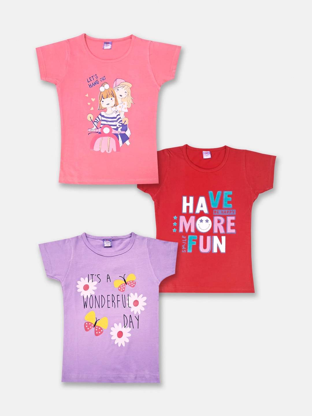 

Here&Now X Game Begins Girls Pack Of 3 Printed Pure Cotton T-Shirts, Red