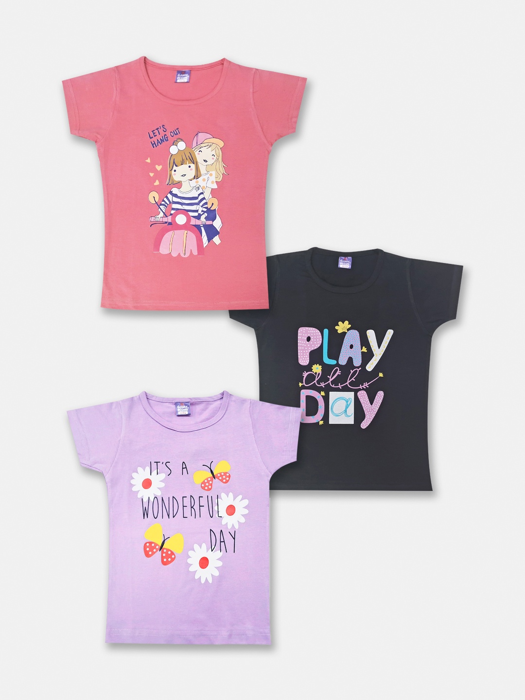 

Here&Now X Game Begins Girls Pack Of 3 Printed Pure Cotton T-Shirts, Mauve