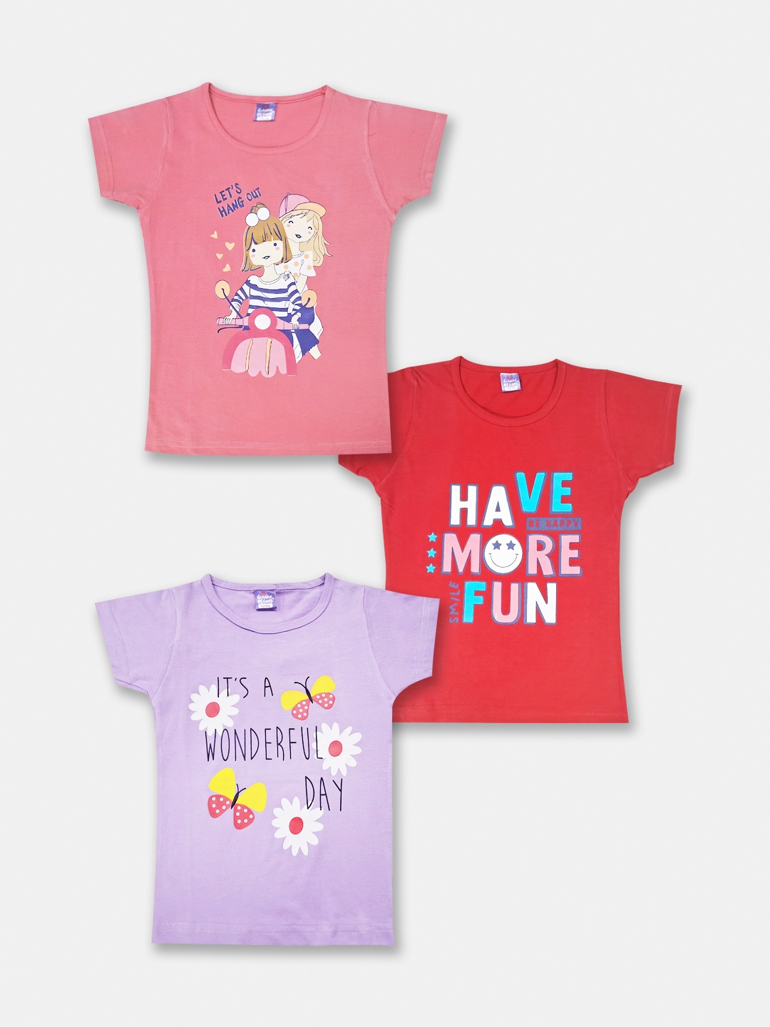

Here&Now X Game Begins Girls Pack Of 3 Printed Pure Cotton T-Shirts, Red