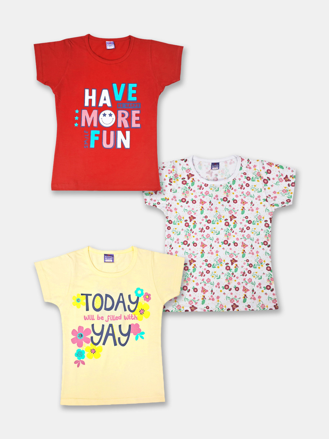 

Here&Now X Game Begins Girls Pack of 3 Printed Pure Cotton T-shirts, White
