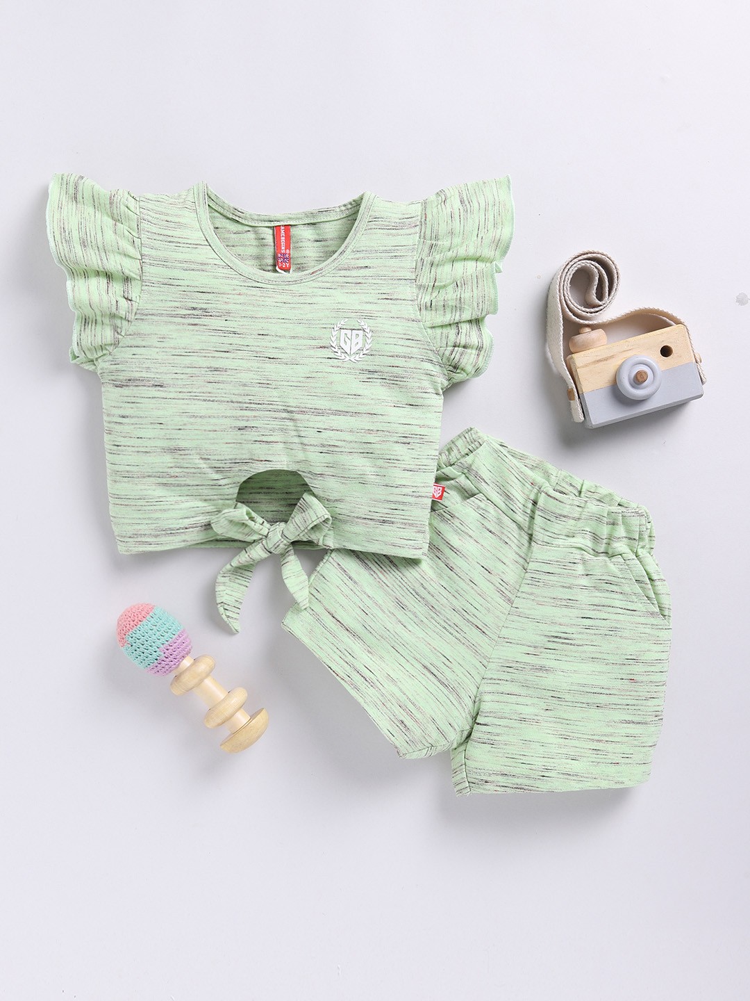 

Here&Now X Game Begins Girls Striped Knot Top with Shorts, Green