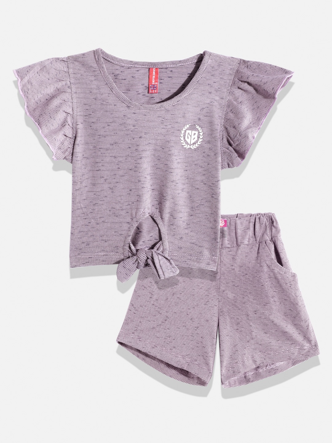 

Here&Now X Game Begins Girls Premium Cotton Top with Shorts, Purple