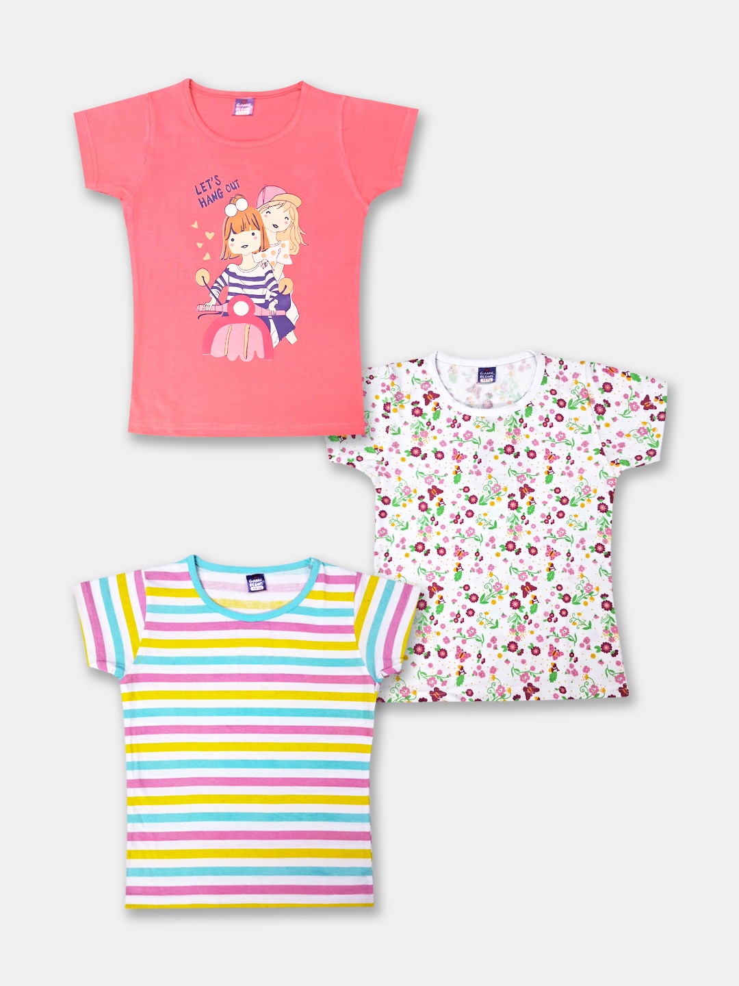 

Here&Now X Game Begins Girls Pack of 3 Printed Pure Cotton T-shirts, Pink