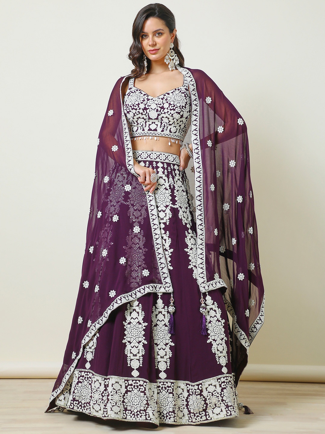 

Soch Embroidered Sequinned Ready to Wear Lehenga & Blouse With Dupatta, Maroon