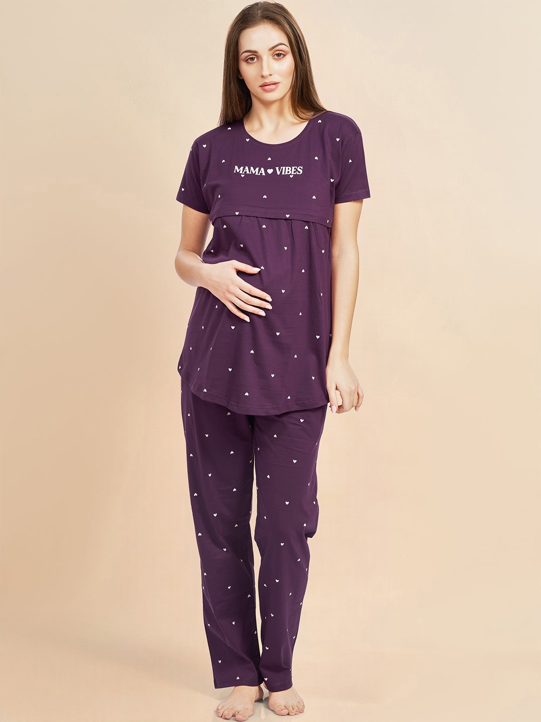 

PASTEL CLIP Women Maternity Printed Night suit, Purple
