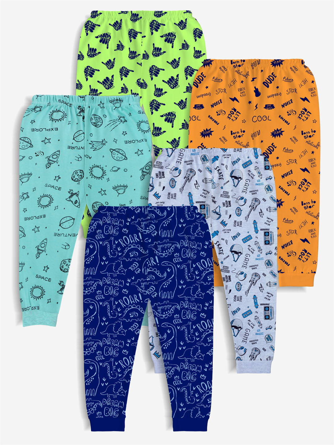 

Minicult Kids Pack of 5 Printed Joggers, Blue
