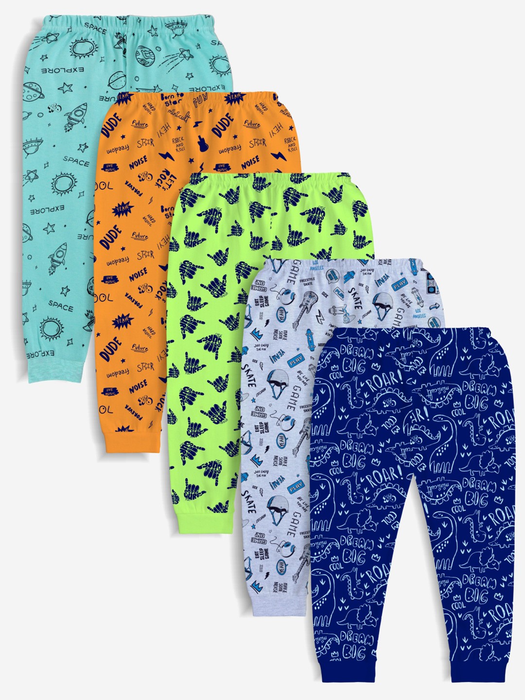 

Minicult Unisex Pack Of 5 Printed Cotton Joggers, Blue