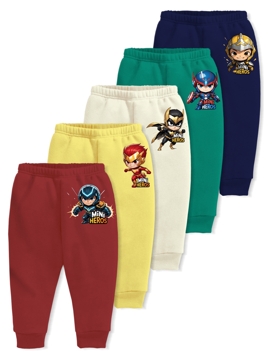 

x2o Kids Pack Of 5 Super Hero Printed Cotton Joggers, Red