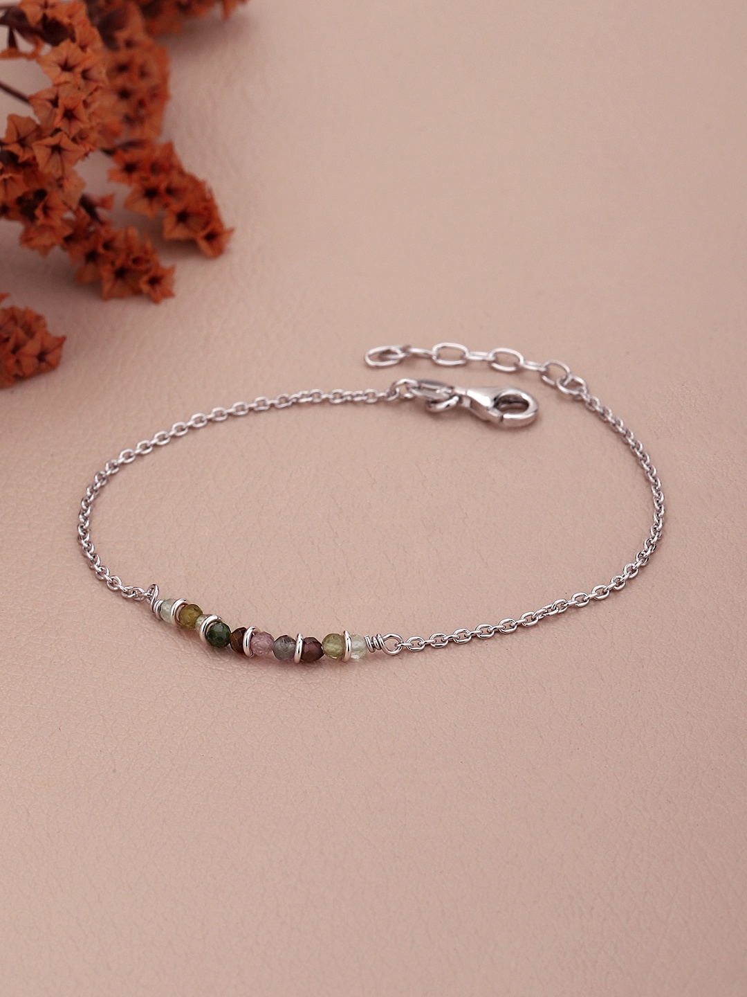 

Sangria 925 Sterling Silver Rhodium Plated with Tourmaline Stone Charm Bracelet