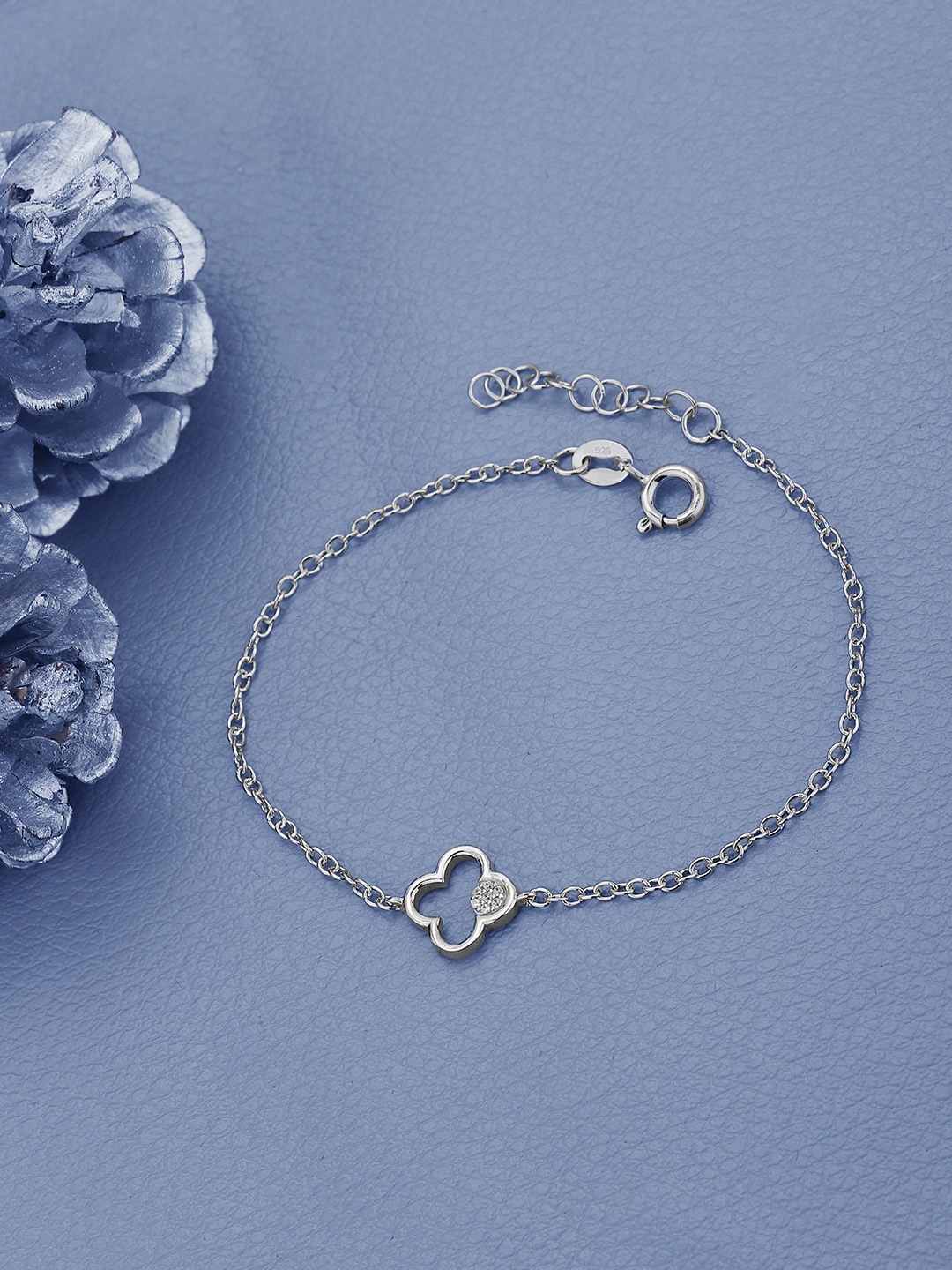 

Sangria 925 Sterling Silver Rhodium Plated with CZ & Lucky Clover Charm Bracelet