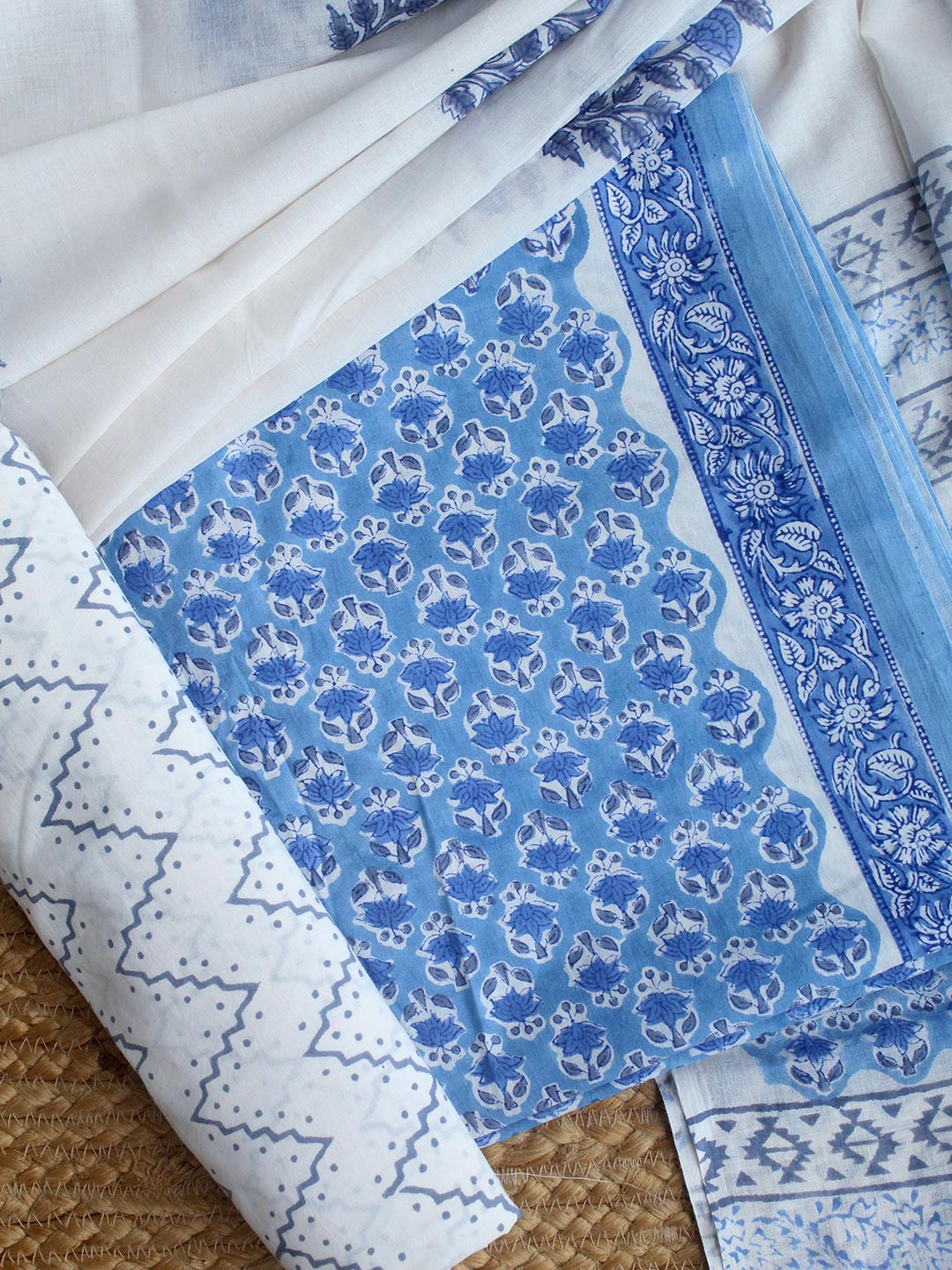 

Weaves of Tradition Ethnic Motifs Printed Pure Cotton Unstitched Dress Material, Blue