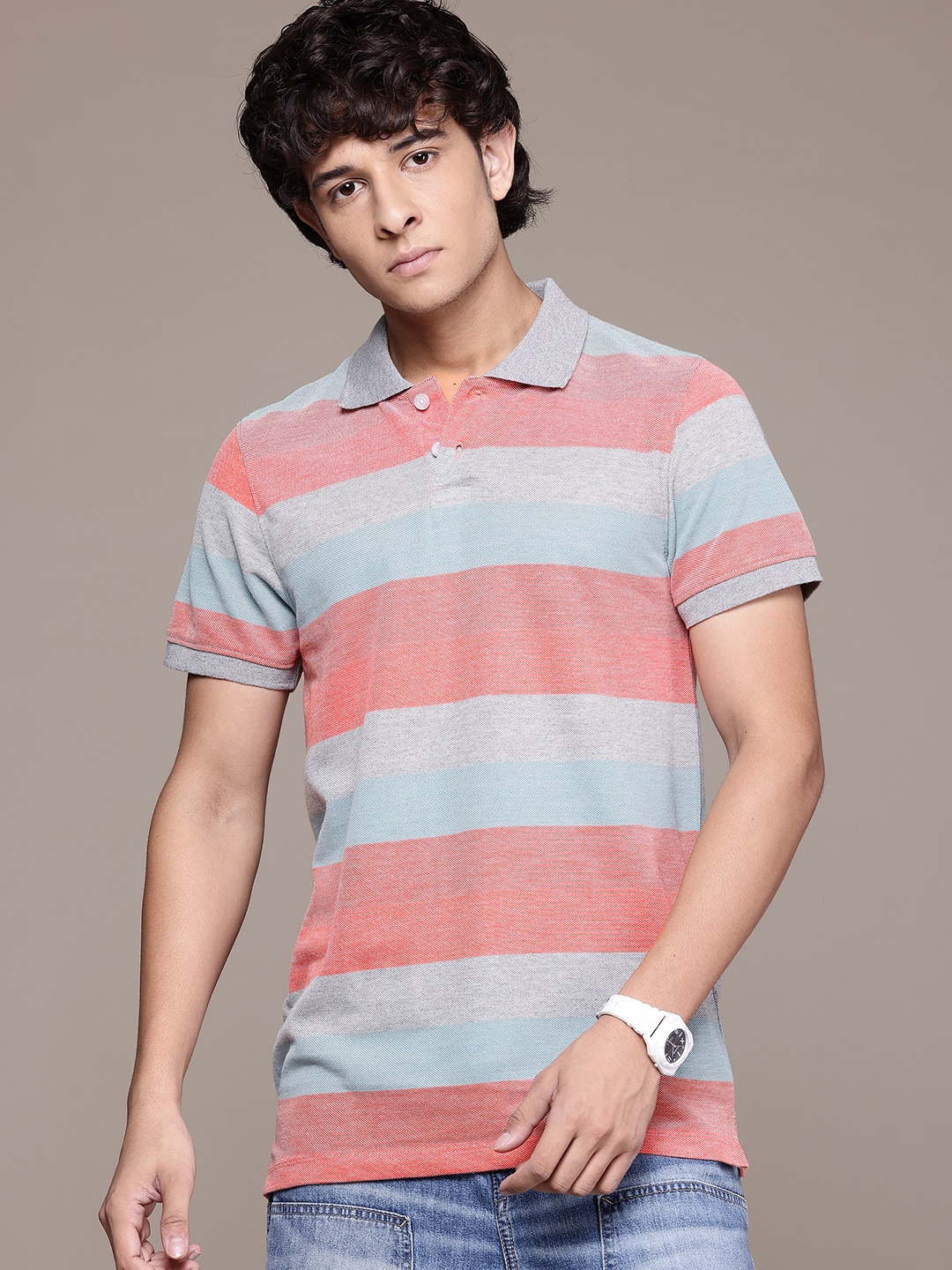 

The Roadster Life Co. Striped Polo Collar T-shirt, Blue