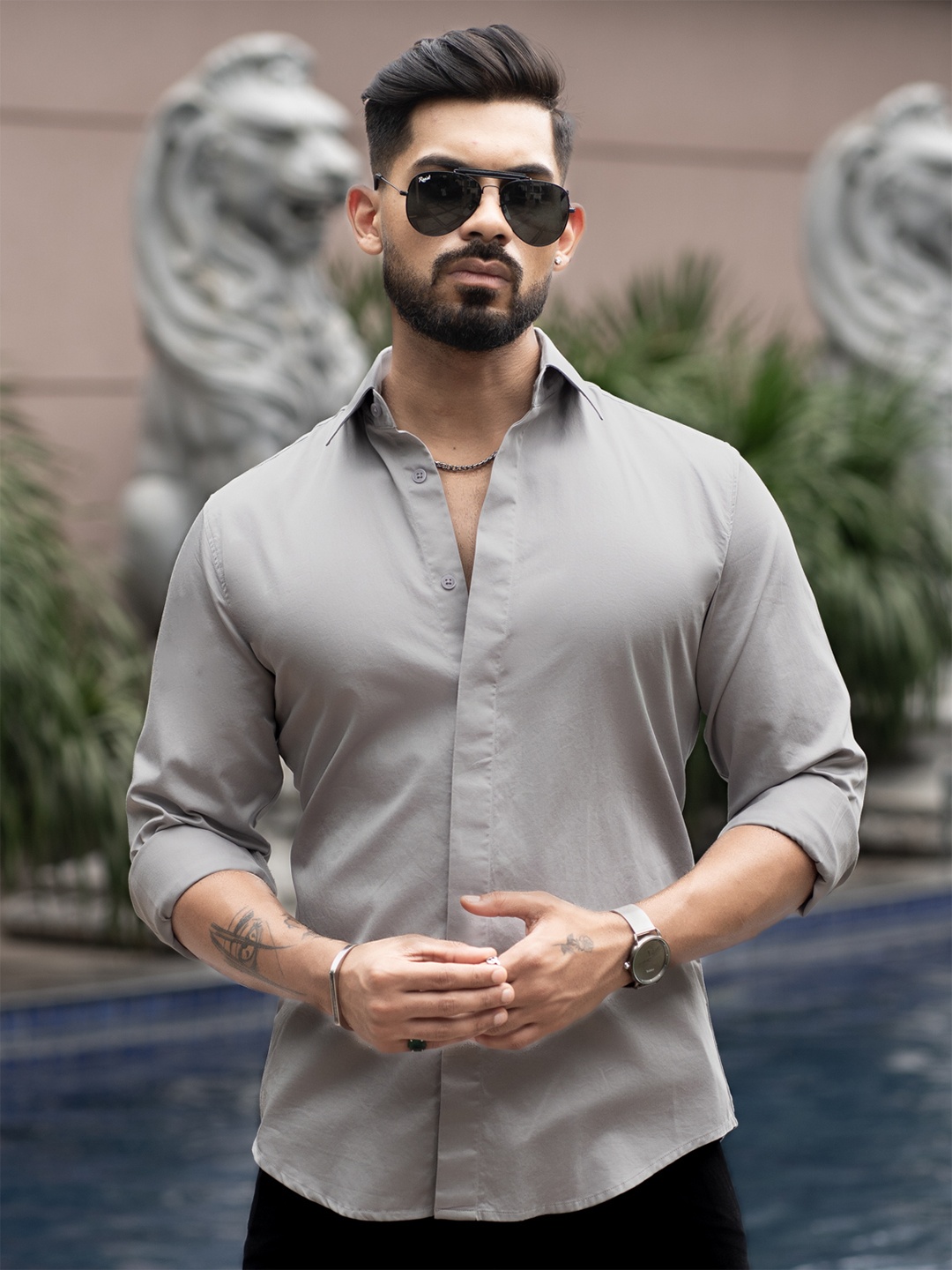 

Urban Scissors Men Opaque Cotton Classic Shirt, Grey