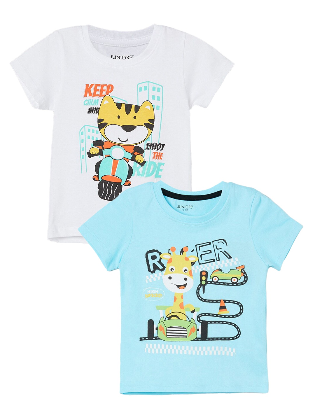 

Juniors by Lifestyle Boys Pack Of 2 Graphic Printed Cotton T-shirts, Blue