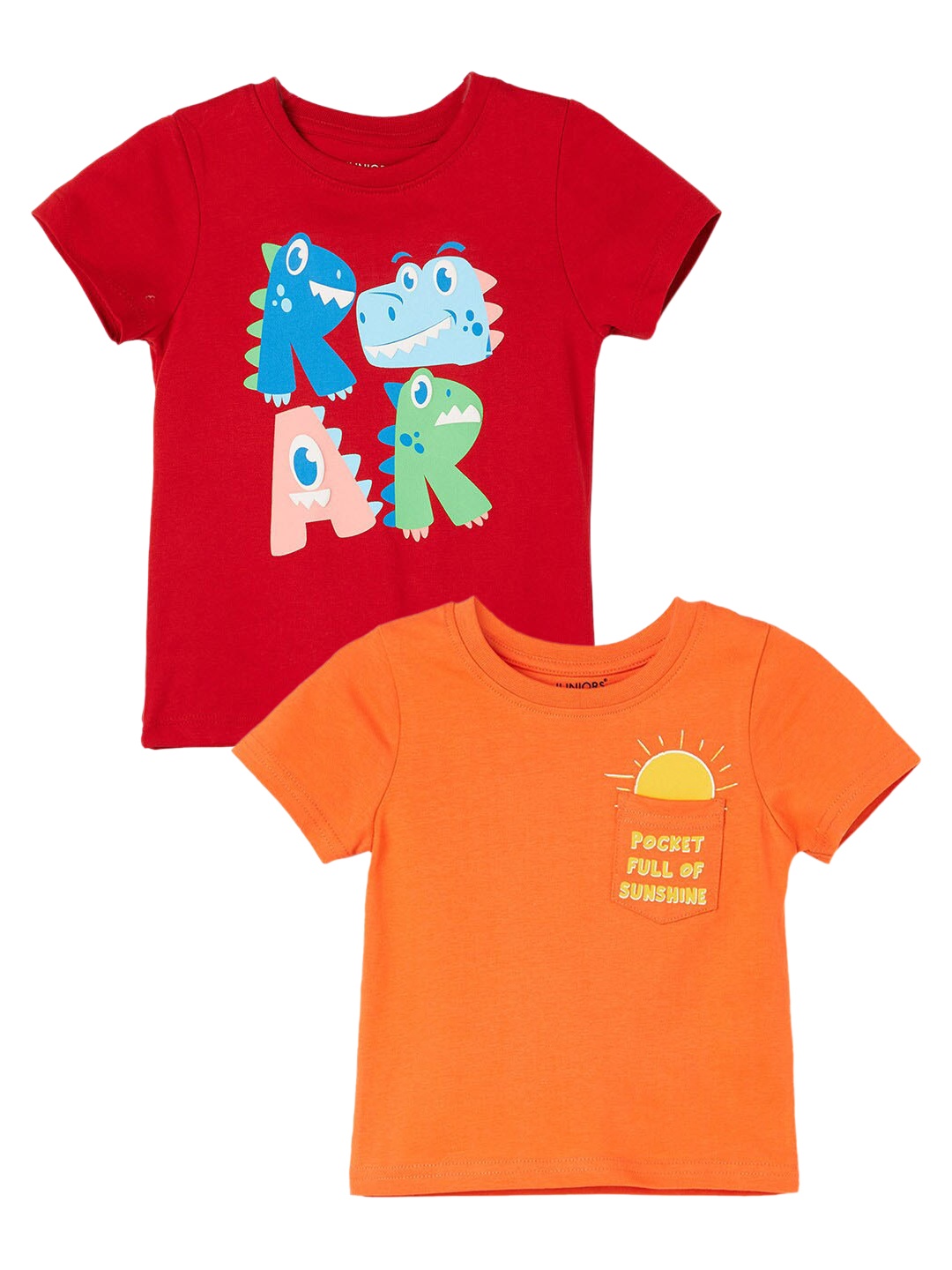 

Juniors by Lifestyle Boys Pack Of 2 Typography Printed Pure Cotton T-shirts, Orange