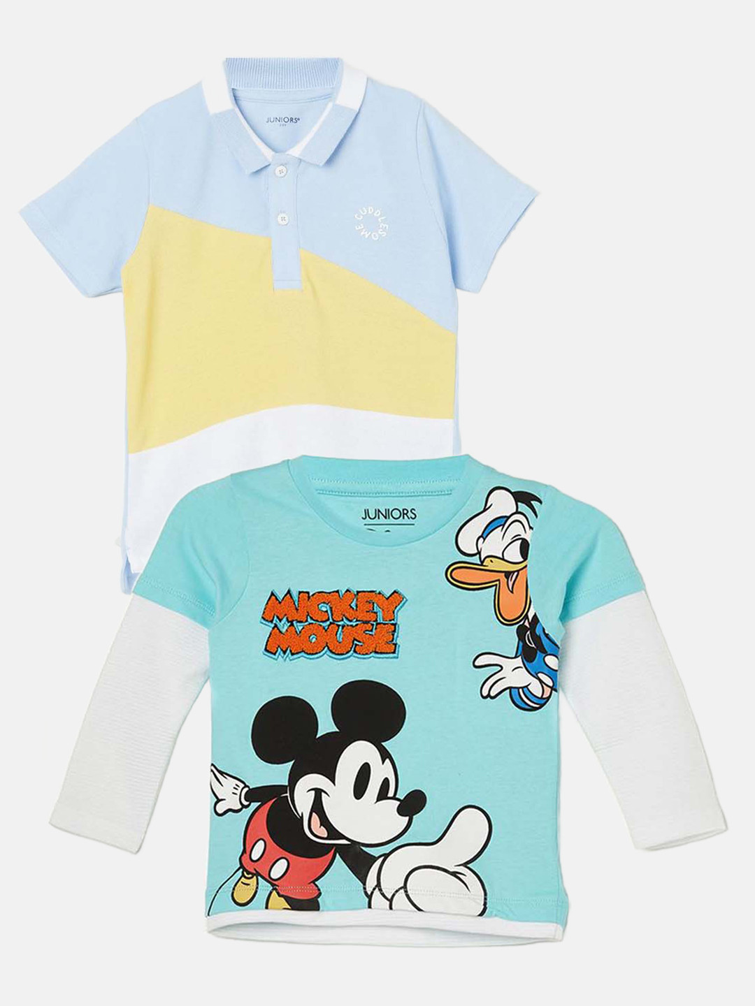 

Juniors by Lifestyle Boys Pack Of 2 Mickey & Donald Pure Cotton T-shirts, Blue