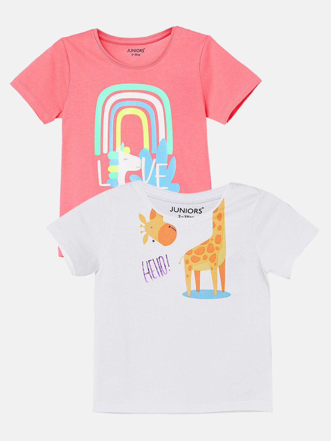

Juniors by Lifestyle Girls Pack Of 2 Graphic Printed Round Neck Cotton T-shirts, White