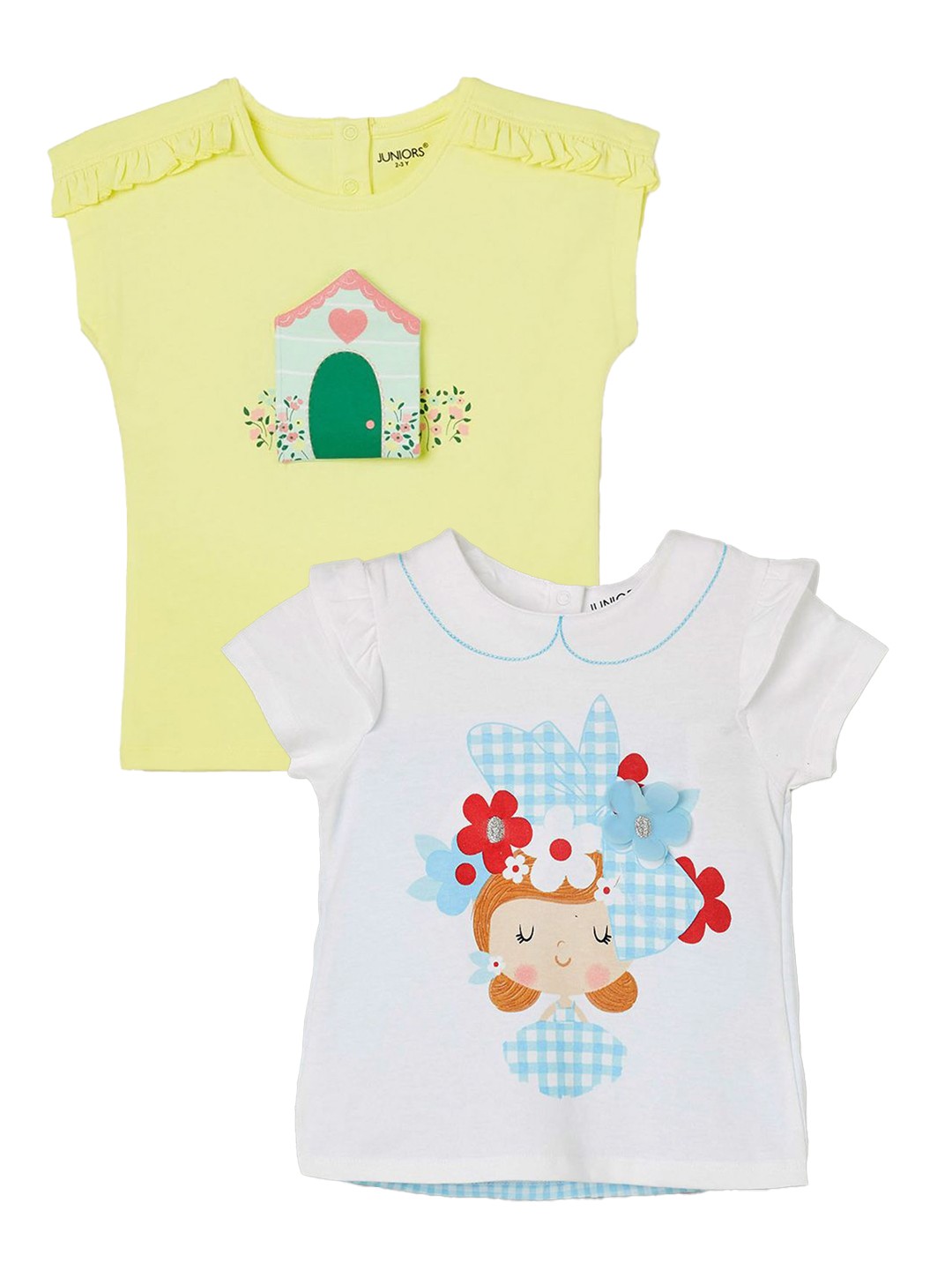 

Juniors by Lifestyle Girls Pack Of 2 Graphic Printed Round Neck Pure Cotton T-shirts, White